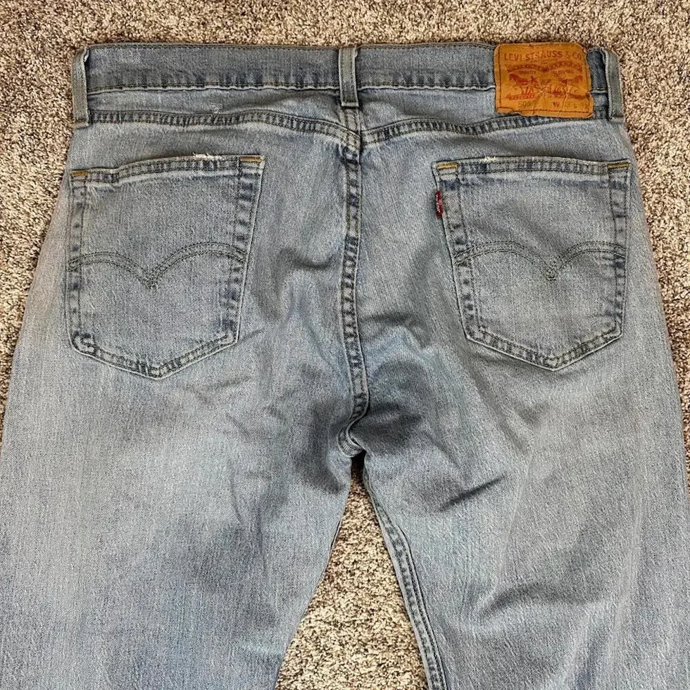 Levi's 505 Jeans Mens Size 33x24 Light Wash Straight Fit Distressed Denim Grunge